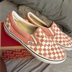 Vans Pink and White Checkered Slip-On Sneakers